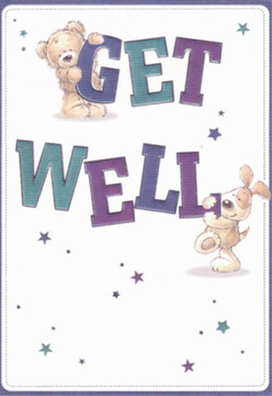 This heartwarming get well card, available through Flowers Kilburn and echoed in many homes across the Kilburn area, is a portrait of comfort and childlike joy. Two lively friends-a fluffy teddy holding steadfastly to the top of 'GET' and an eager puppy nuzzling the bold 'WELL' below-take centre stage, their rounded forms exuding warmth and a gentle sense of protectiveness. The rich hues of indigo and teal that splash across the bold letters create visual energy, set against a pristine ivory background that calls to mind the simple cheer of fresh linens or a well-arranged bouquet delivered to Abbey Road. Scattered stars in purple and blue add a whimsical note, their twinkle reminiscent of watching twilight settle over Kilburn Grange Park. The illustrated textures, especially the soft pile of the bear and the playful ears of the puppy, infuse the artwork with a touchable softness-almost as soothing as clasping a cup of tea on a chilly morning. Every detail seems chosen to offer encouragement, making this card an ideal partner to a freshly arranged bouquet meant to restore and uplift. With its blend of clarity, innocence, and genuine affection, this scene delivers emotional comfort in the same spirit as a personal delivery from our local shop.